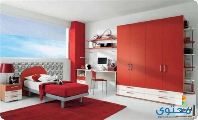 غرف النوم02 ديكورات منازل باللون الأحمر 2024 عصرية مودرن