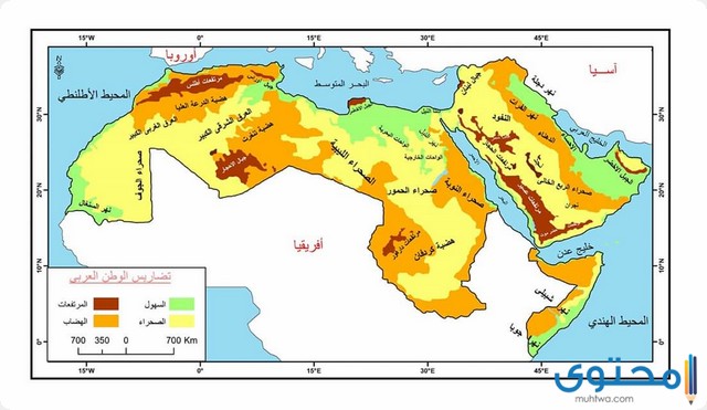 خريطة تضاريس الوطن العربي